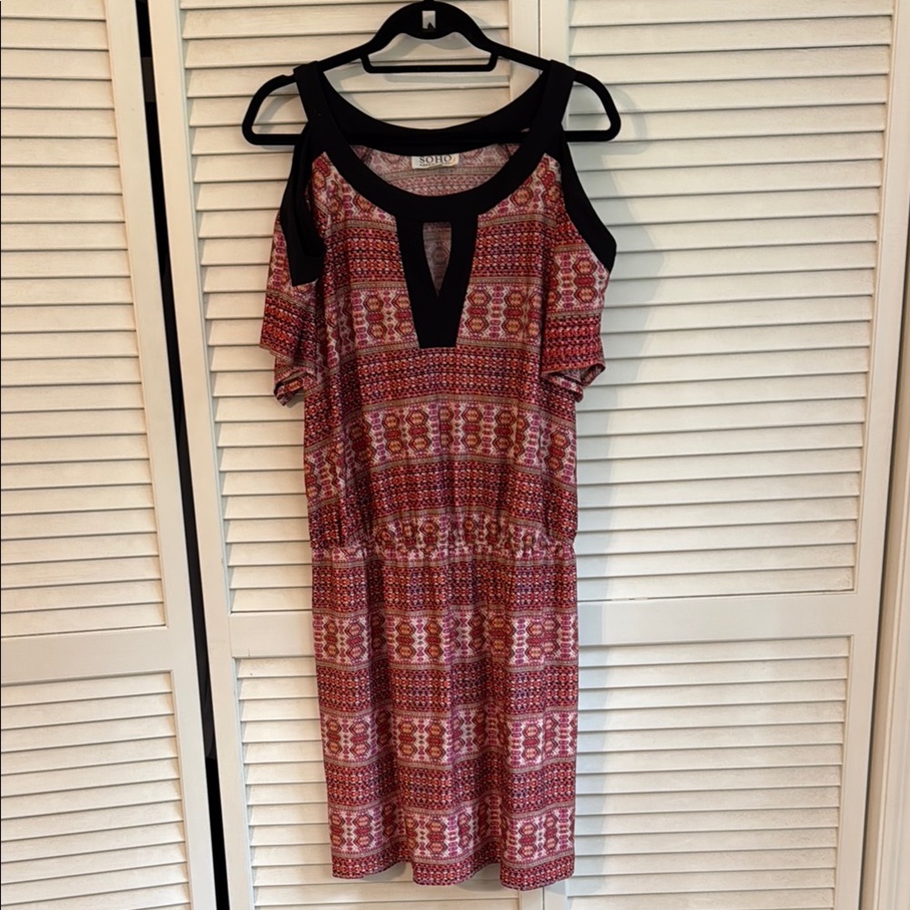 Soho Red Black Sleeveless Cold Shoulder Midi Dress